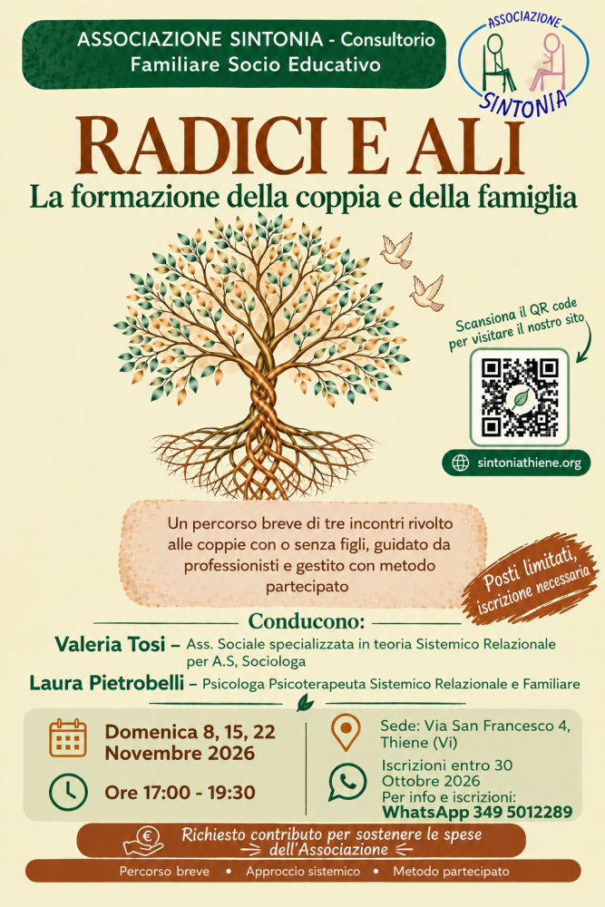 Radici e Ali : Corso breve per coppie con o senza figli, tre incontri a Novembre.